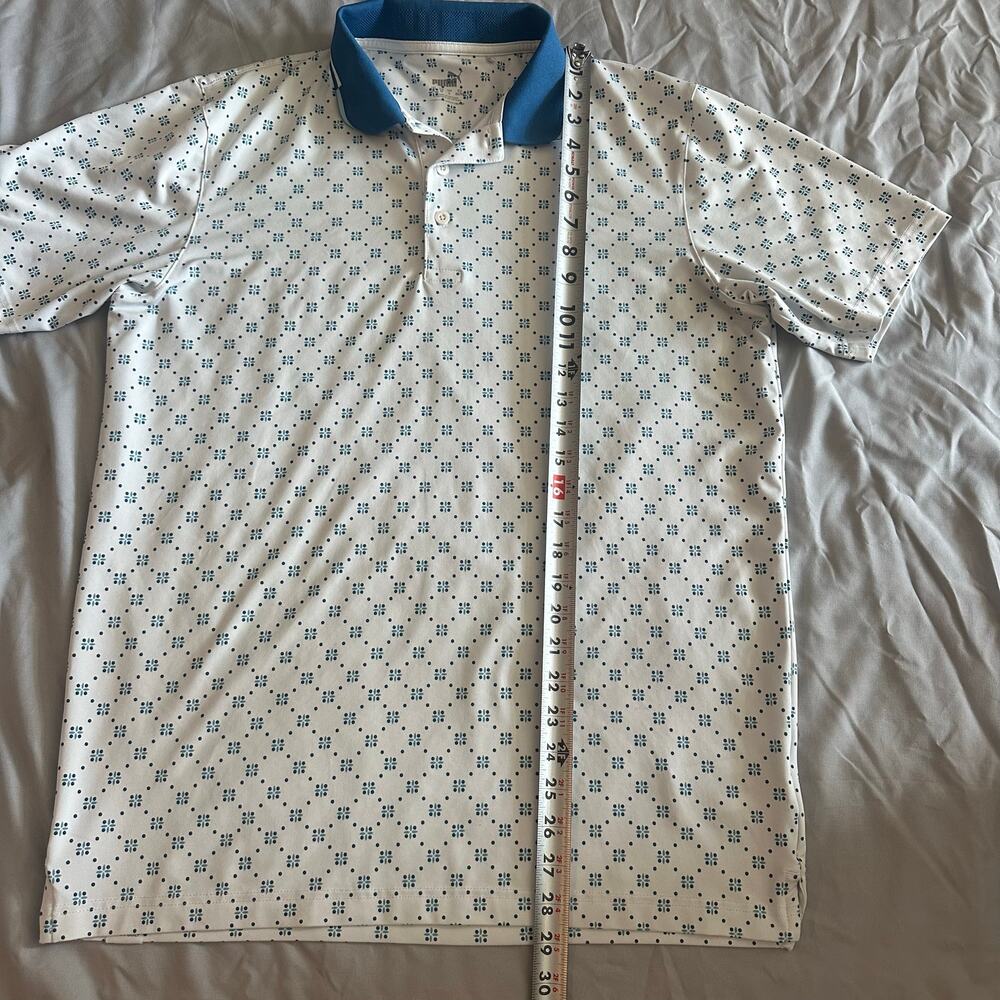 Puma White/Blue Geometric Design, Short Sleeve, Golf Polo- M - Picture 7 of 9